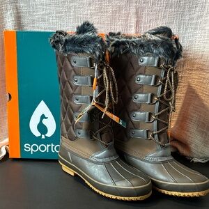 Sporto Women's Gray and Brown Chocolate Quilted Tall Winter Boots 9 waterproof